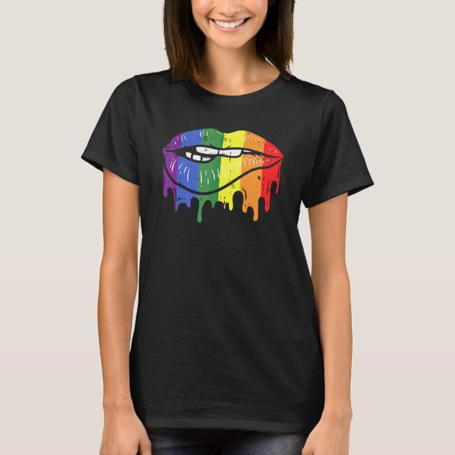 Camiseta Lip Bite Gay Orgullo Rainbow Bandera Drin Lgbt Les (Anverso)
