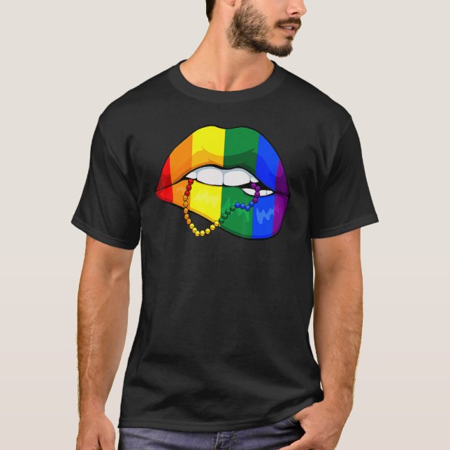 Camiseta Lip Biting Lgbt Q Cute Bandera Arcoiris Gay Prily (Anverso)