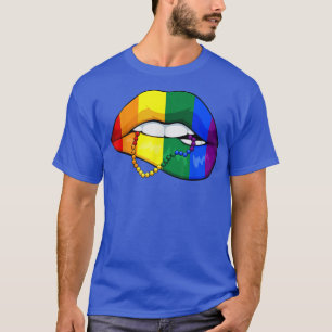 Camiseta Lip mordiendo LGBTQ Cute bandera arcoiris aliado d