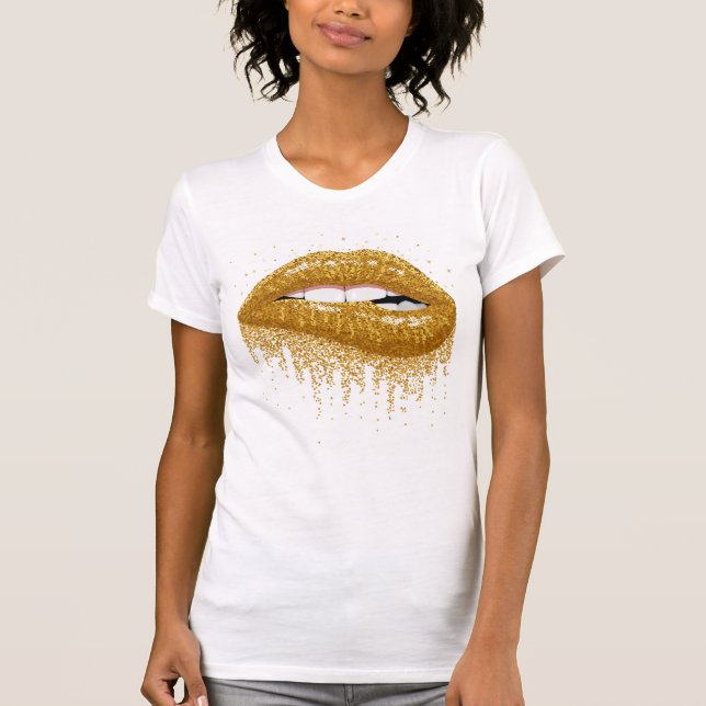 Camiseta Lips de Purpurina de oro (Anverso)