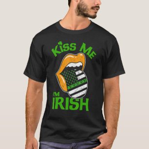 Camiseta Lips Kiss me soy irlandés American Flag Tongue St 