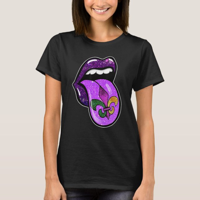 Camiseta Lips Mardi Gras Carnival Purple Fleur De Lis Women (Anverso)