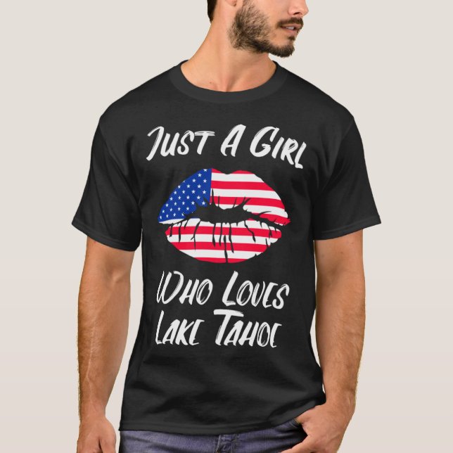 Camiseta Lips Mouth Love American Flag Lake Tahoe (Anverso)