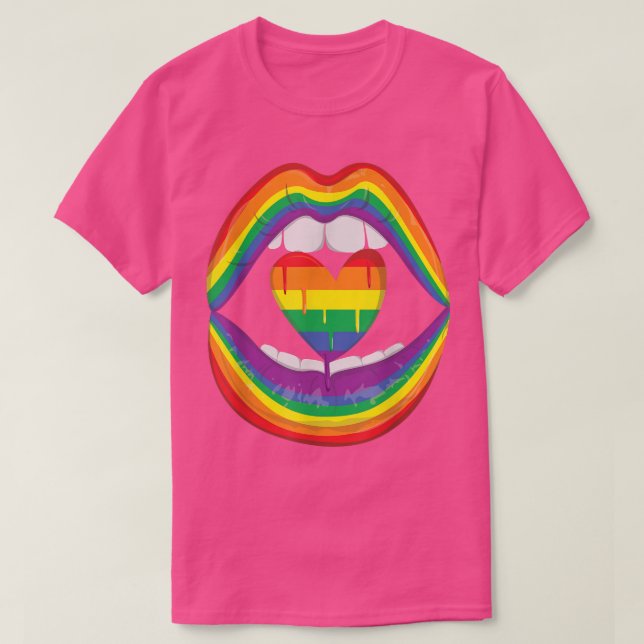 Camiseta Lips Mouth Rainbow Heart Gay LGBTQ LGBT Pride Mont (Diseño del anverso)