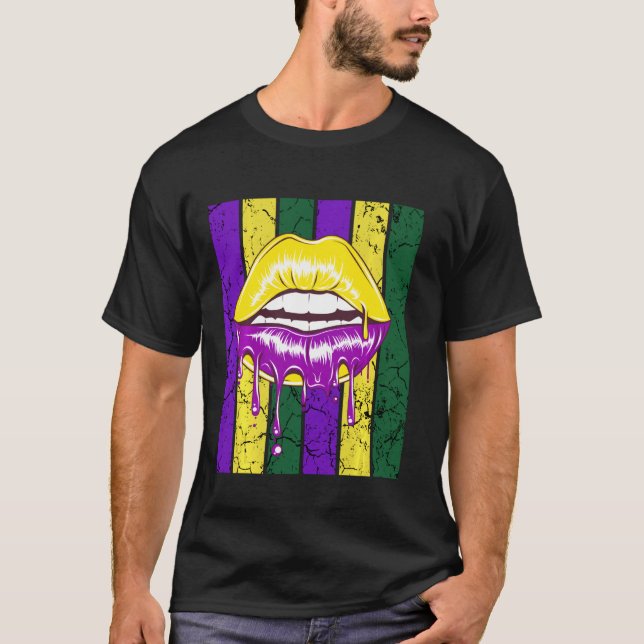 Camiseta Lips Queen And Beads Mardi Gras 2022 Mujeres Chica (Anverso)