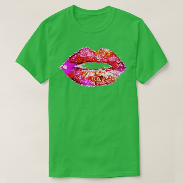 Camiseta Lips rosadas calientes Kiss Neon 80s Fiesta de pin (Diseño del anverso)
