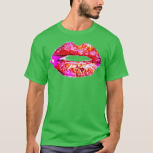Camiseta Lips rosadas calientes Kiss Neon 80s Fiesta de pin
