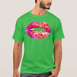 Camiseta Lips rosadas calientes Kiss Neon 80s Fiesta de pin