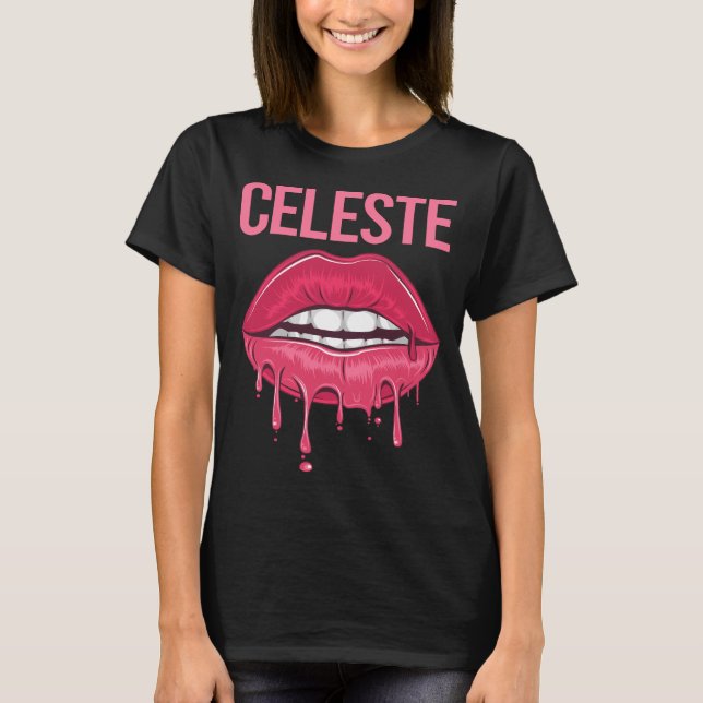 Camiseta Lips rosadas - Nombre Celeste (Anverso)