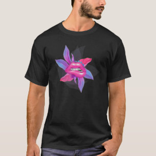 Camiseta Lips y hojas Pastel rosa moderno Grap futurista