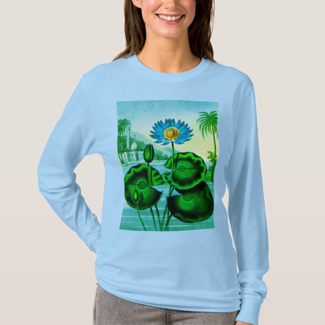 Camiseta Lirio de agua azul egipcio / Ilustracion Lotus (Anverso)
