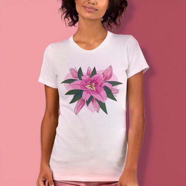 Camiseta Lirio rosa floreciente con corazón suave (Pink Blooming Lush Lily with Soft Heart T-Shirt)