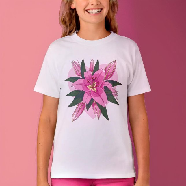 Camiseta Lirio rosa floreciente con corazón suave clásico (Pink Blooming Lush Lily with Soft Heart Classic T-Shirt)