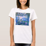 Camiseta Lirios de agua de Monet<br><div class="desc">Lirios de agua de Monet. Pintura al óleo en lona a partir de 1916. Monet pintó su charca famosa del lirio de agua obsesivamente durante los años finales de su carrera, extrayendo la inspiración de la luz del sol y su efecto de desplazamiento sobre el agua y las flores y...</div>