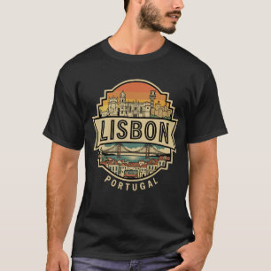 Camiseta Lisboa Silueta Antiguo Portugal Insignia de Viaje 