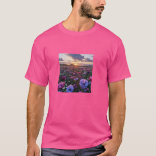 Camiseta Lisianthus Flower Field Beautiful Sunset Graphic