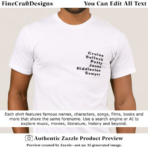 Camiseta Lista de Apellidos Personalizados Editables Famoso
