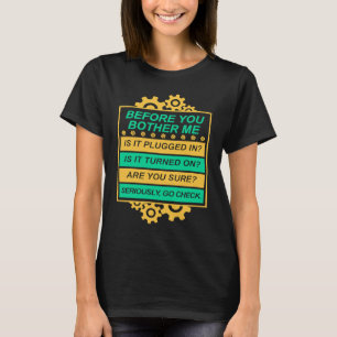 Camiseta Lista de comprobación de soporte técnico IT Sysadm