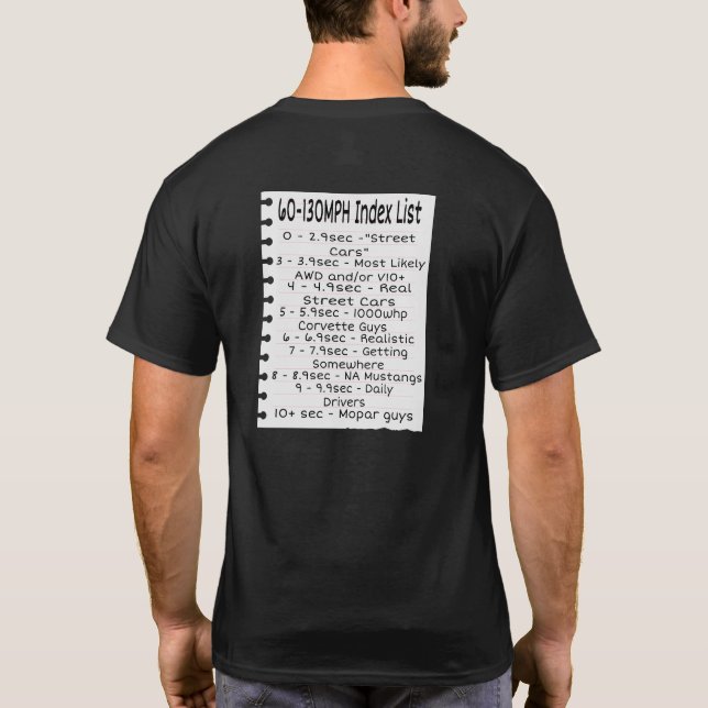 Camiseta Lista de índices de velocidad 60-130 (Reverso)