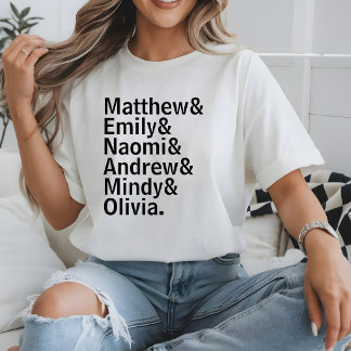 Camiseta Lista de nombres de familia personalizados texto d
