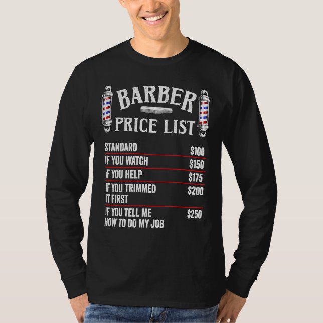 Camiseta Lista de precios de barbero Hairstylist Laborista  (Anverso)