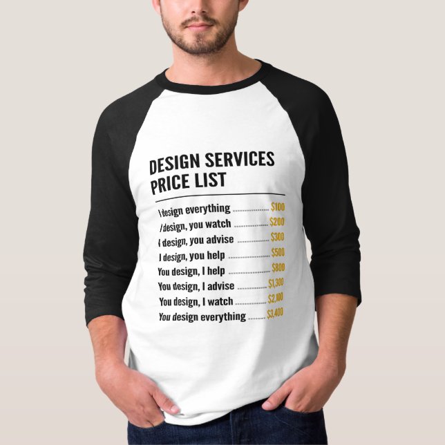 Camiseta Lista de precios de los servicios de diseño (Anverso)