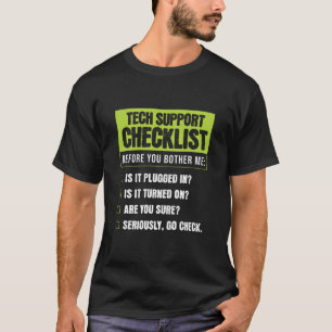 Camiseta Lista de verificación de humor de soporte técnico
