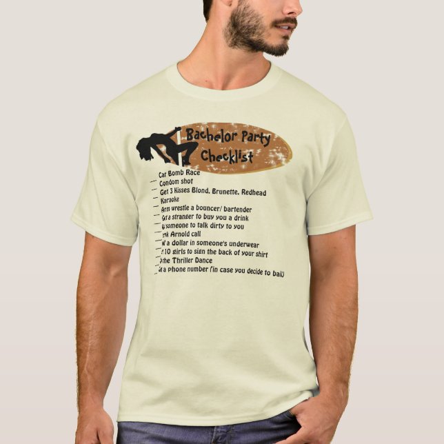 Camiseta Lista de verificación de partido de soltero (Anverso)