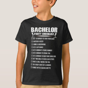 Camiseta Lista de verificación del partido del soltero casá