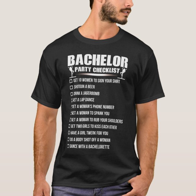 Camiseta Lista de Verificación para Despedida de Soltero -  (Anverso)