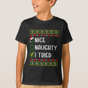 Camiseta Lista Divertida De Navidad Bueno Malo Intenté Fami