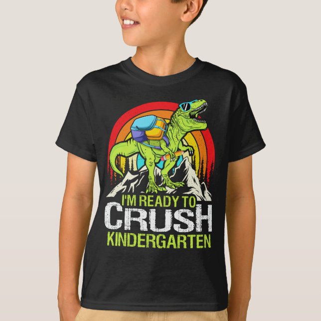 Camiseta Listo Para Aplastar A La Escuela De Niños Trex (Anverso)
