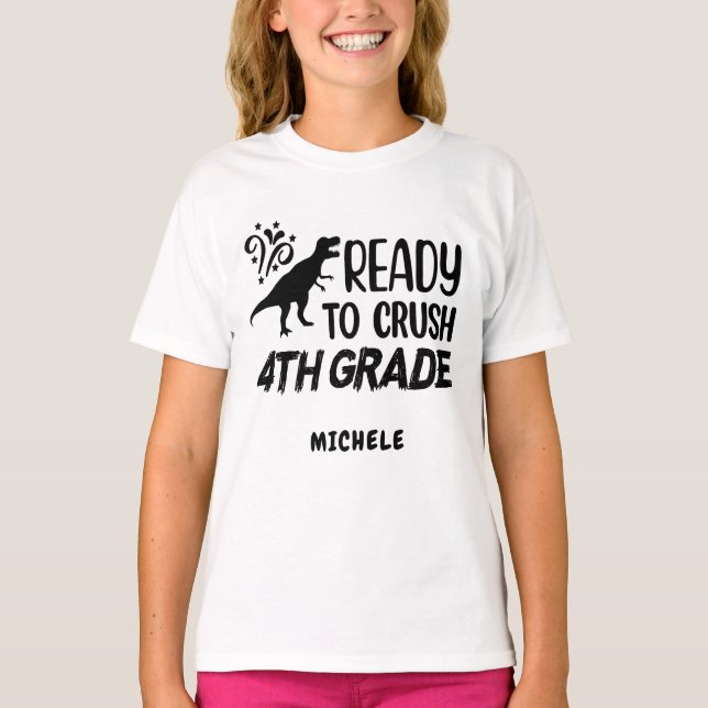 Camiseta Listo para aplastar dinosaurio de 4º grado (Anverso)