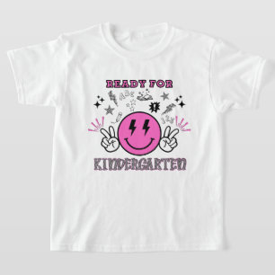 Camiseta Listo para Kinder Cara Sonriente Retro Rosa