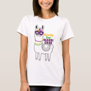 Camiseta Listo para Mardi Gras linda máscara de llama