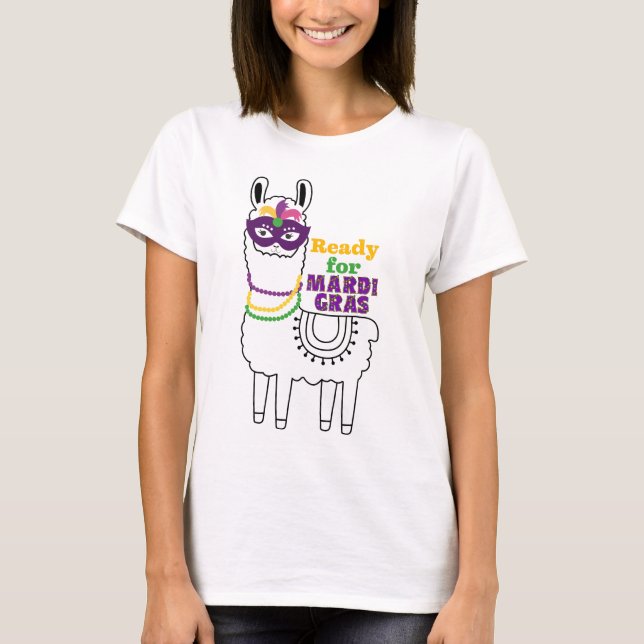 Camiseta Listo para Mardi Gras linda máscara de llama (Anverso)