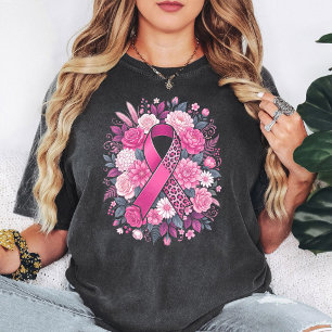 Camiseta Listón Rosa Conciencia del Cáncer de Mama Floral
