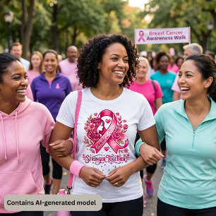 Camiseta Listón Rosa Más Fuertes Juntos Floral Cáncer de Ma
