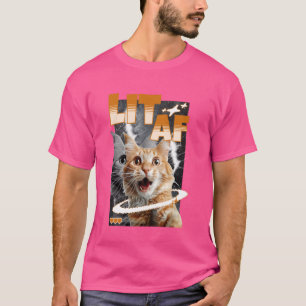 Camiseta Lit Af Funny Cat Meme Face Y2K Galaxia Estética