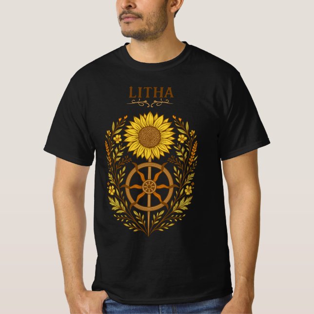 Camiseta Litha Sunflower Wheel Summer Solstice Celestial  (Anverso)
