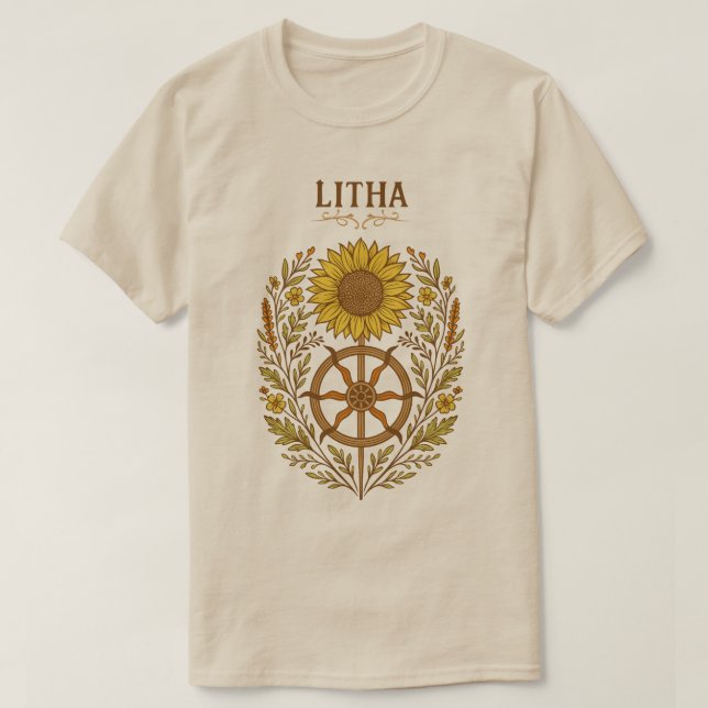 Camiseta Litha Sunflower Wheel Summer Solstice Celestial  (Diseño del anverso)