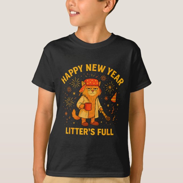 Camiseta Litter’s Full Funny Cat Lovers Happy New Year  (Anverso)