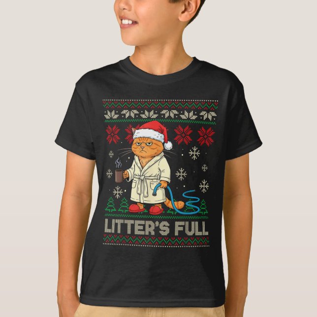 Camiseta Litter’s Full Funny Cat Lovers Ugly Christmas Swea (Anverso)
