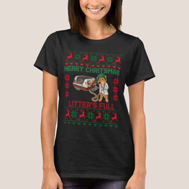 Camiseta Litter's Full Merry Christmas Funny Cat Lover Ugly (Anverso)