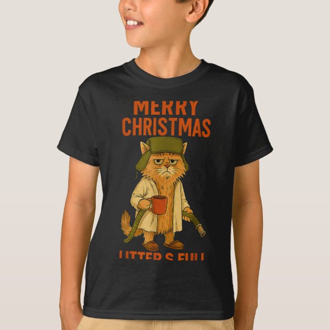 Camiseta Litter's Full Merry Christmas Funny Cat Lovers Hol (Anverso)
