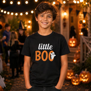 Camiseta Little Boo Naranja Negro Halloween Familia Combina