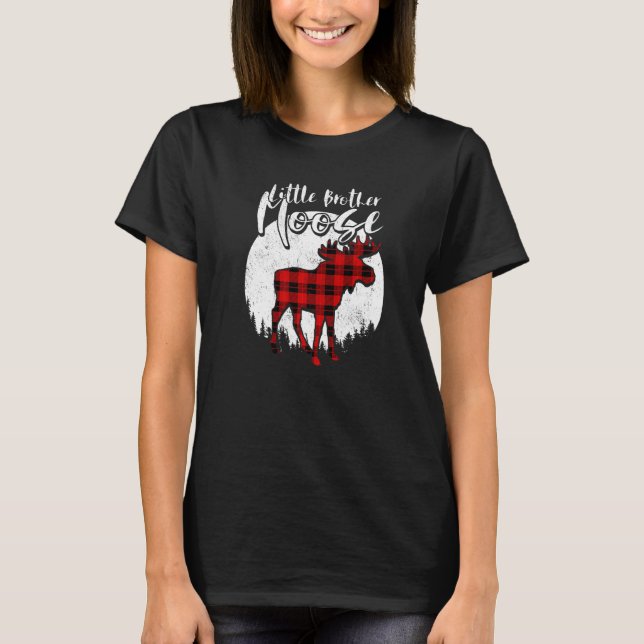 Camiseta Little Brother Moose Red Plaid Buffalo Matching Fa (Anverso)