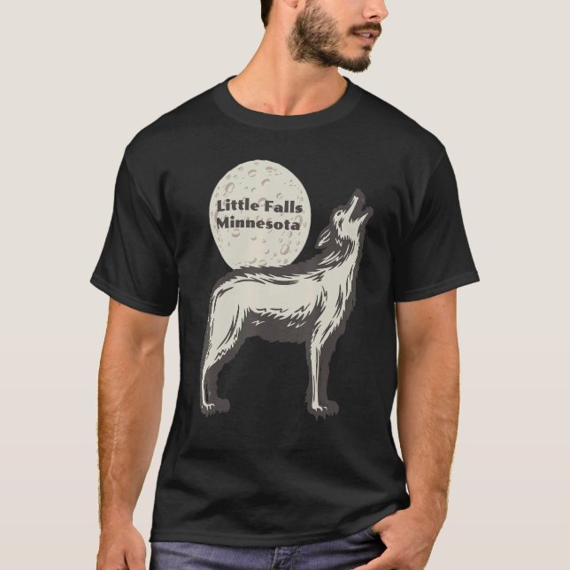 Camiseta Little Falls Minnesota MN Wolf Moon Howling Souven (Anverso)