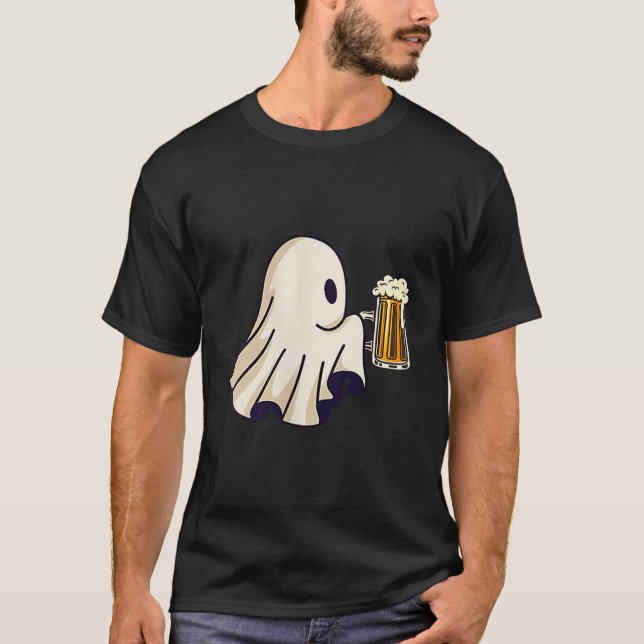 Camiseta Little Ghost Drinking Beer Funny Halloween Costume (Anverso)