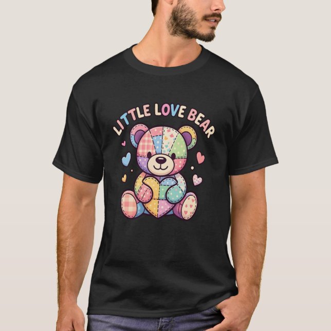 Camiseta Little Love Bear Cute Patchwork Teddy Stitched Hea (Anverso)